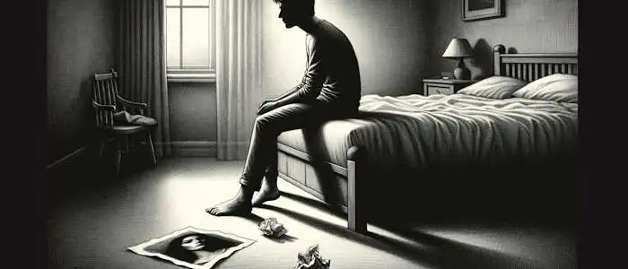 Umgang mit Untreue in der Beziehung: Illustration einer Person, die allein nachdenklich ist